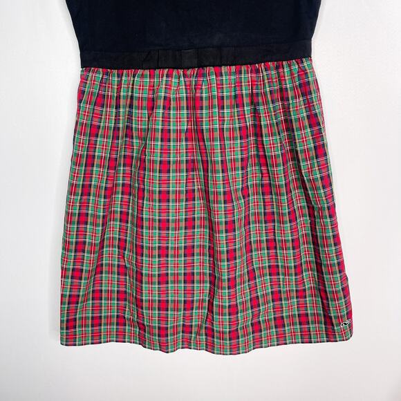 Vineyard Vines Girls Large 14 Black Red Tartan Plaid Short Sleeve Dress Holiday - Picture 4 of 10